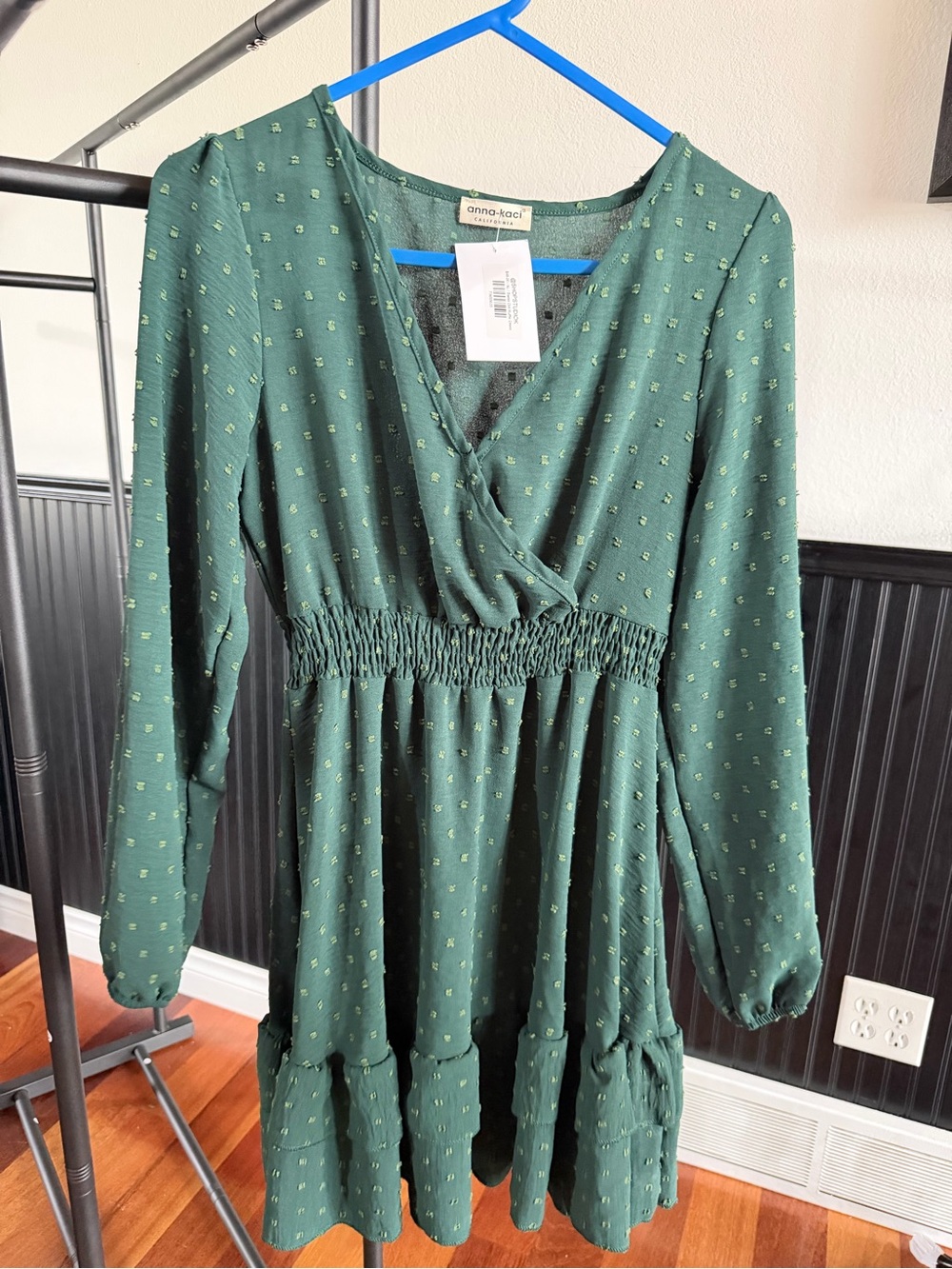 Anna-Kaci Forest Green Long Sleeve Smocked Waist Dress